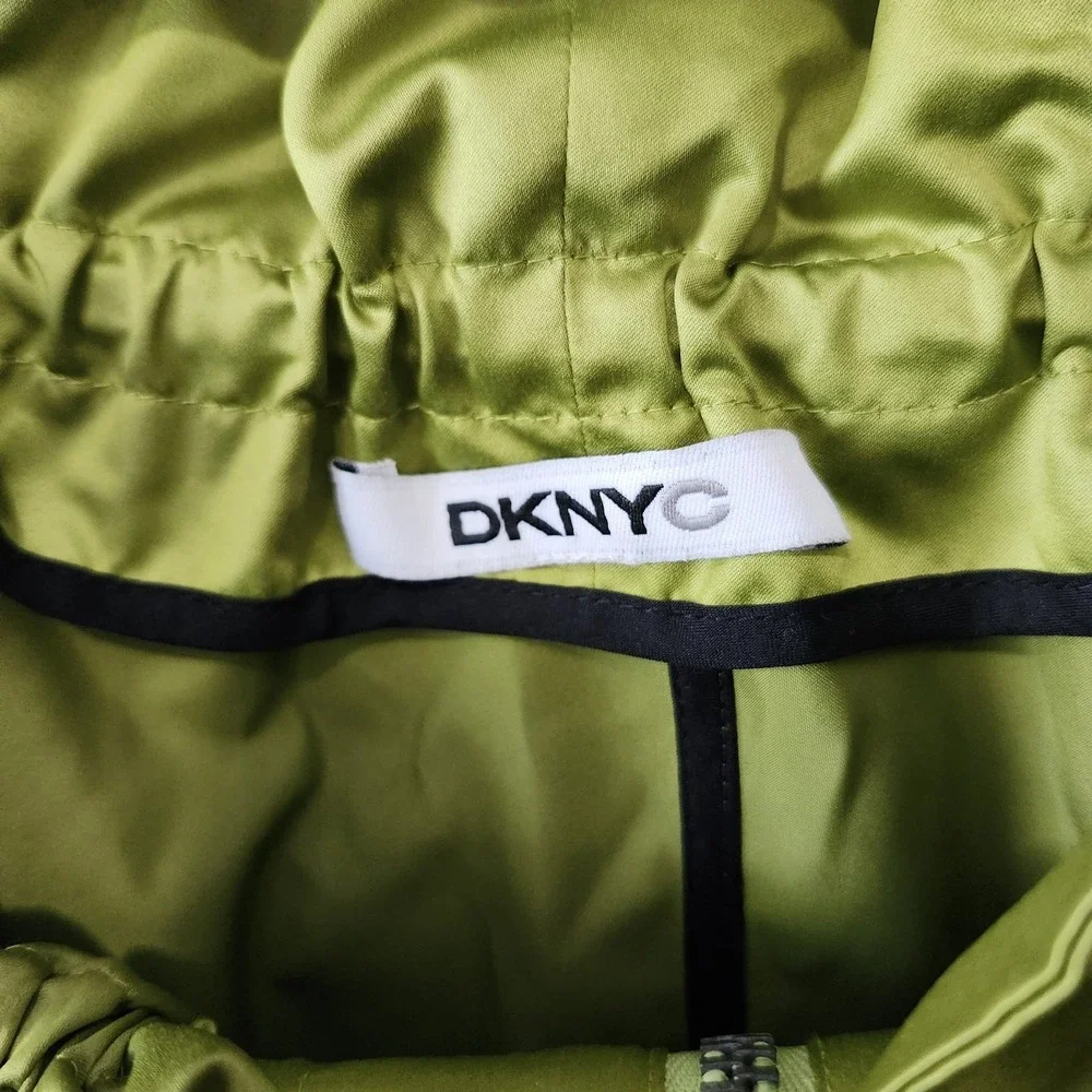 DKNY Lime Green Satin Look‎ Jacket Women's XL Zip Up Shiny Retro Y2K